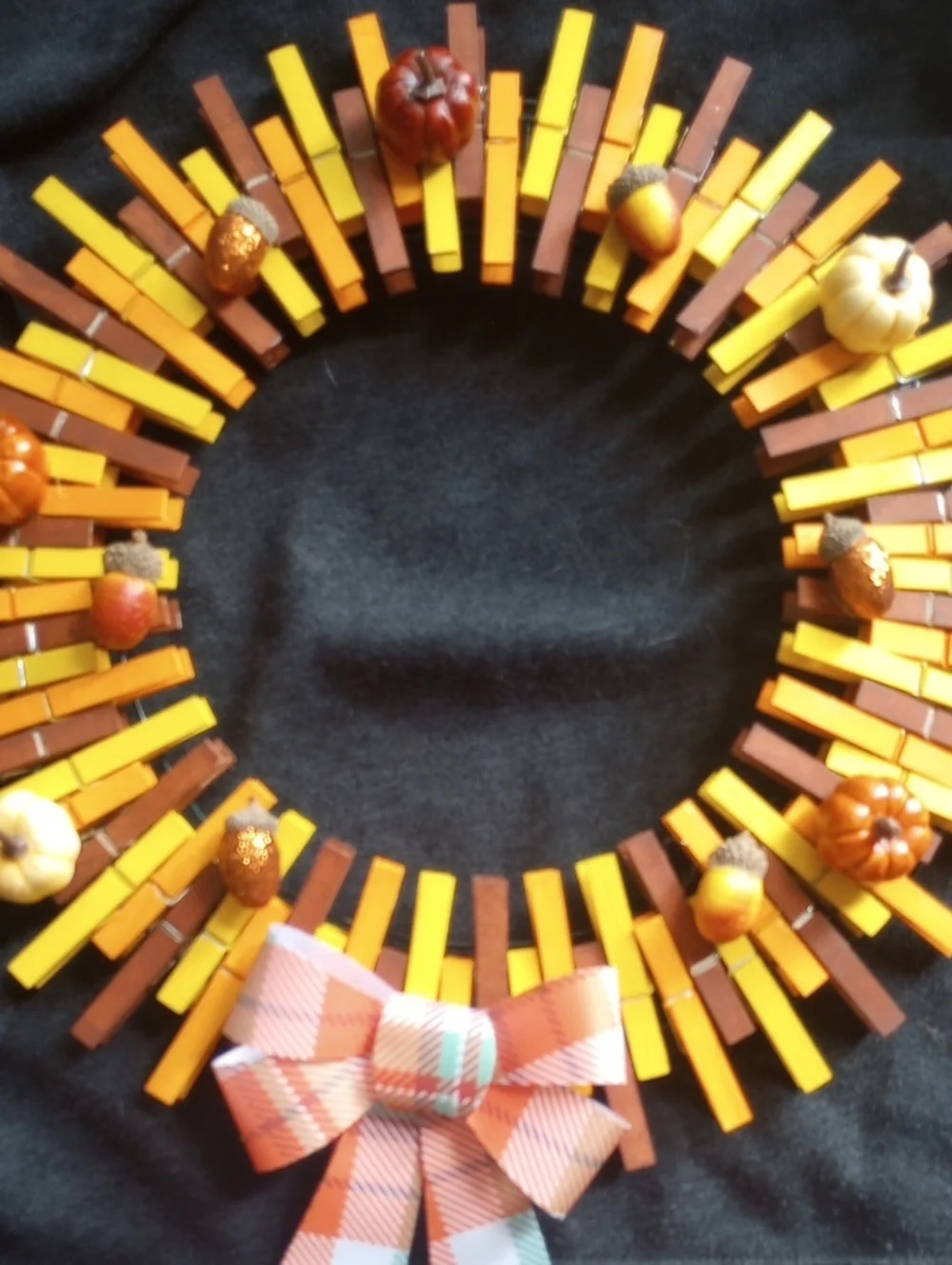 Autumn Kids Clothespin Wreath with Orange & Brown Bow